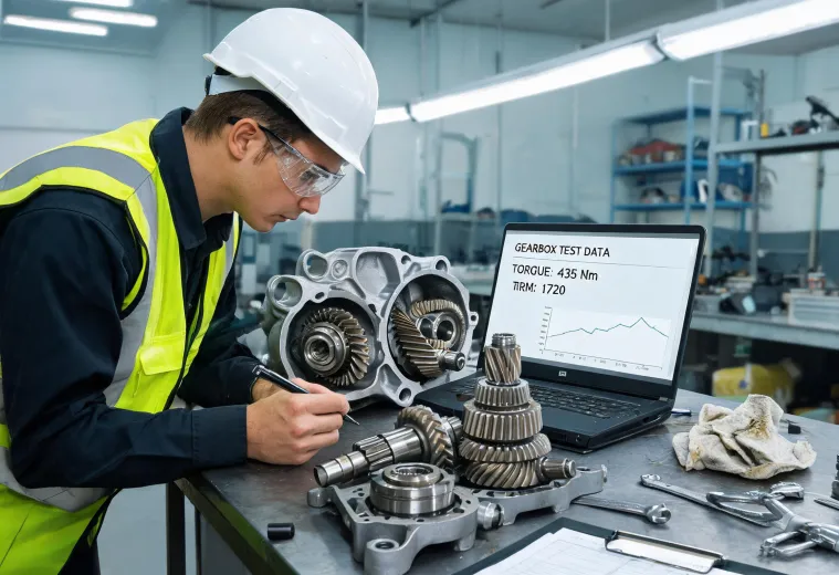 Engineer reviewing gearbox service data